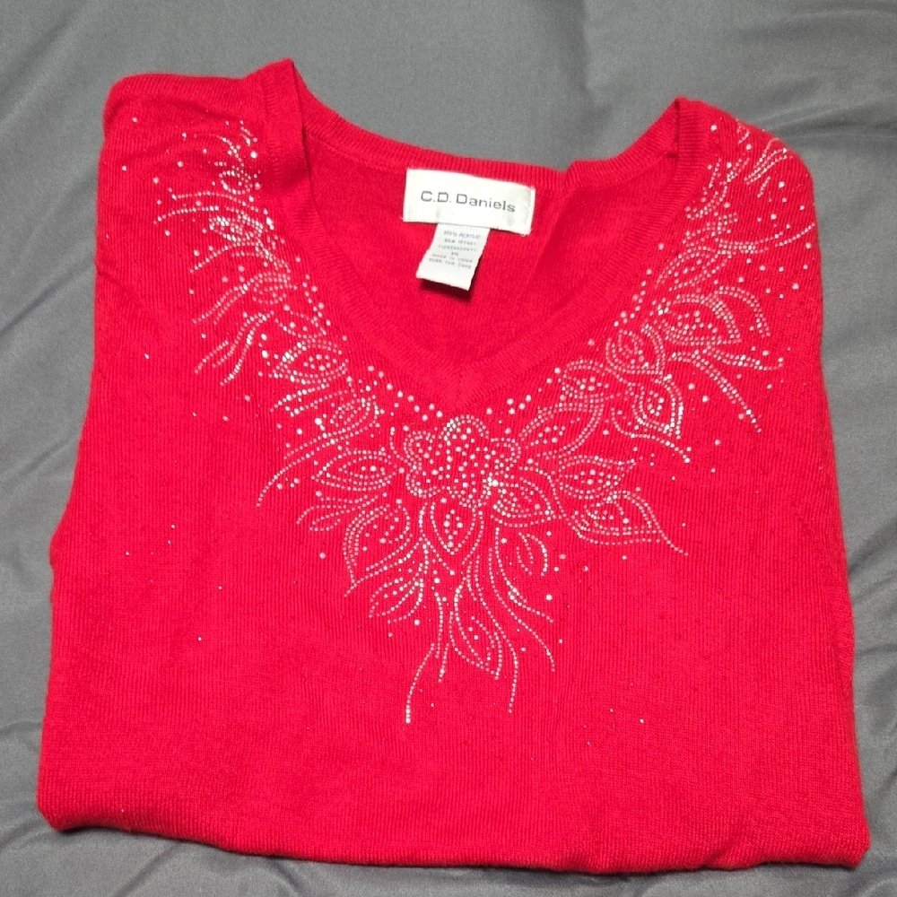 C. D. Daniels 1X Red 3/4 Sleeve Sweater